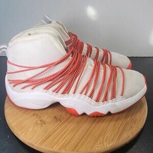 Men's White and Coral Athletic High-Top Sneakers